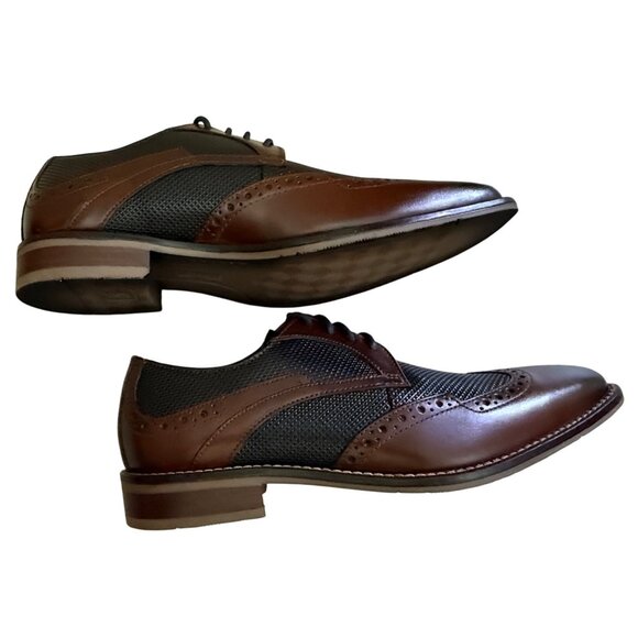 Men's 7.5M Stacy Adams Joss Wingtip Oxford Dress Shoes Modern Cognac 25539-221 - Picture 3 of 16